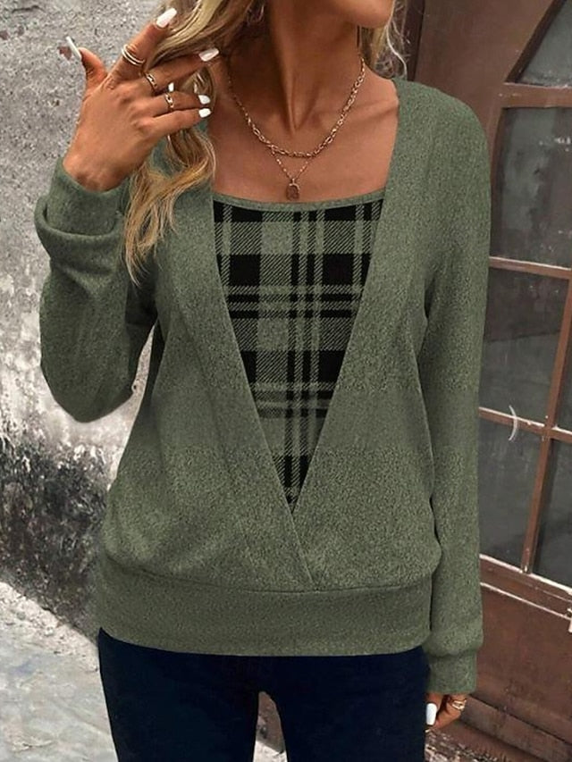 Women's Shirt Blouse Patchwork Print Plaid Stylish Basic