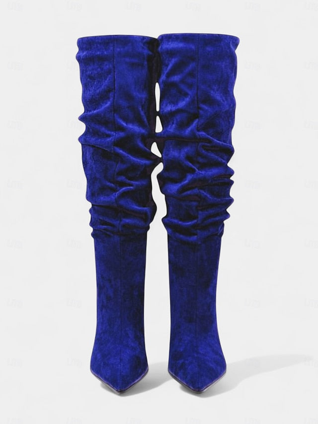 Boots Slouch Toe Velvet Women's Knee Green - High Pointed