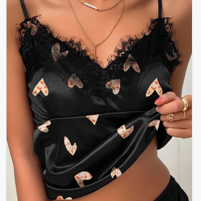 Women's Pajamas Nighty Pjs Sets 2 Pieces Heart Letter