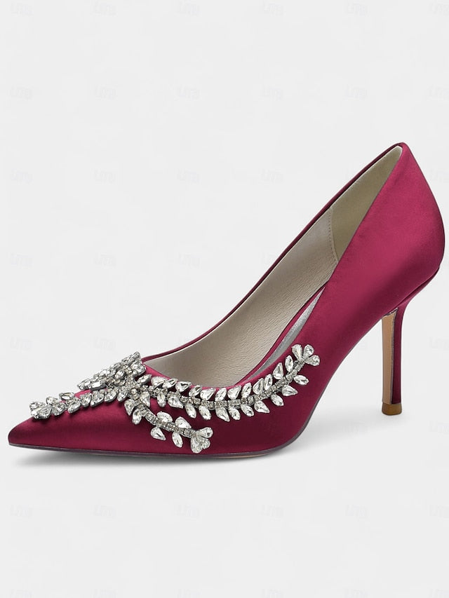 – Satin Women's Stiletto Heels Rhinestone-Embellished