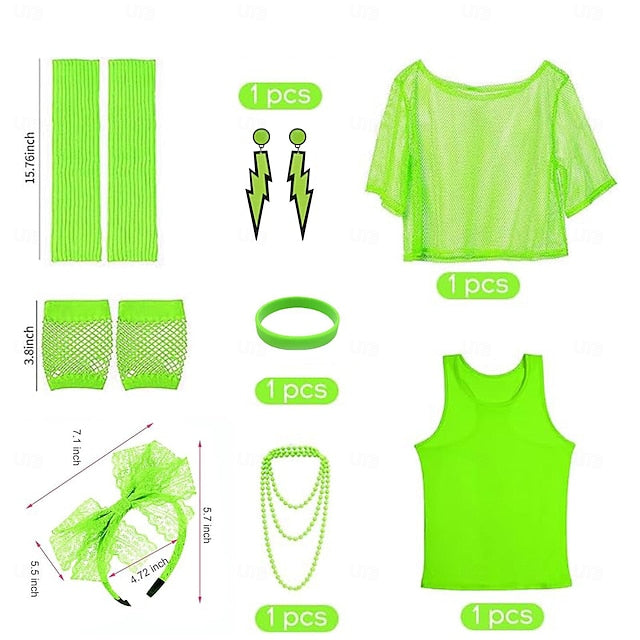 Retro Vintage 1980s Workout Accesories Set Fishnet Shirt Fancy