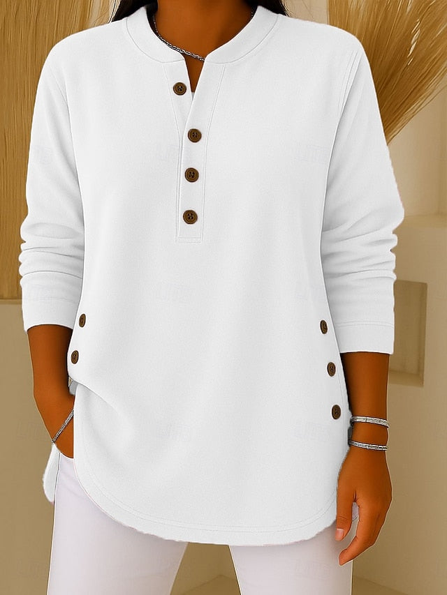 Women's T Shirt Tee Top Buttons Plain Elegant Fashion