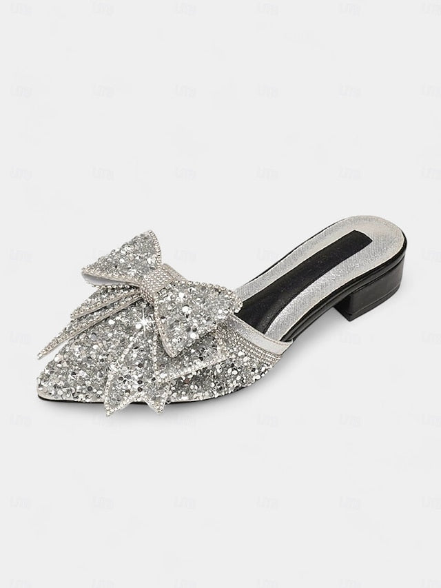 Parties Black Flat Rhinestone-Bow Mules for and Perfect –