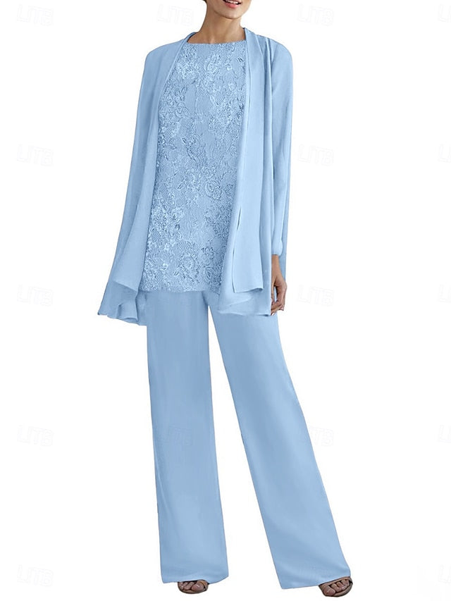 Elegant Mother Dress 3 Bride the Pantsuit Neck Piece of Crew