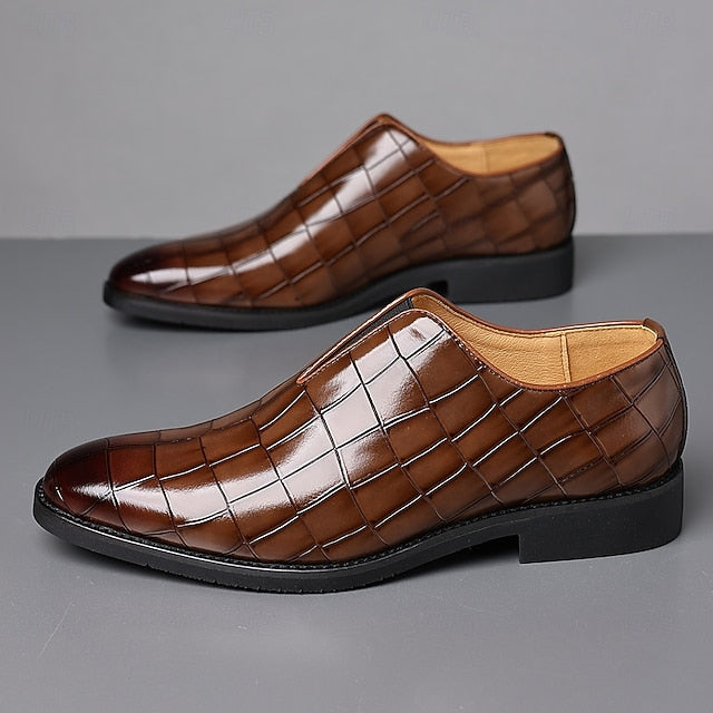 Burgundy Shoes Men's – Pattern Crocodile Slip-On