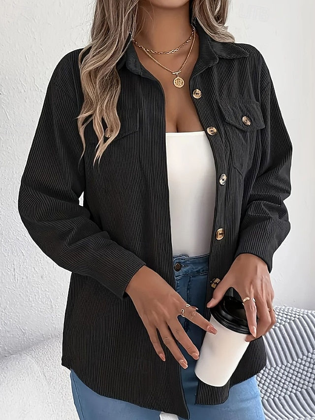 Women's Shirt Texture Blouse Blouse Pocket Buttons Plain