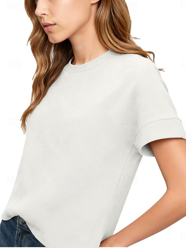 Women's T Shirt Tee Top Textured Solid Color Fashion