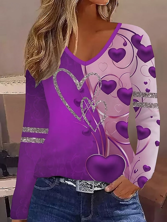 Women's T Shirt Print Ombre Heart Graphic Vintage Stylish