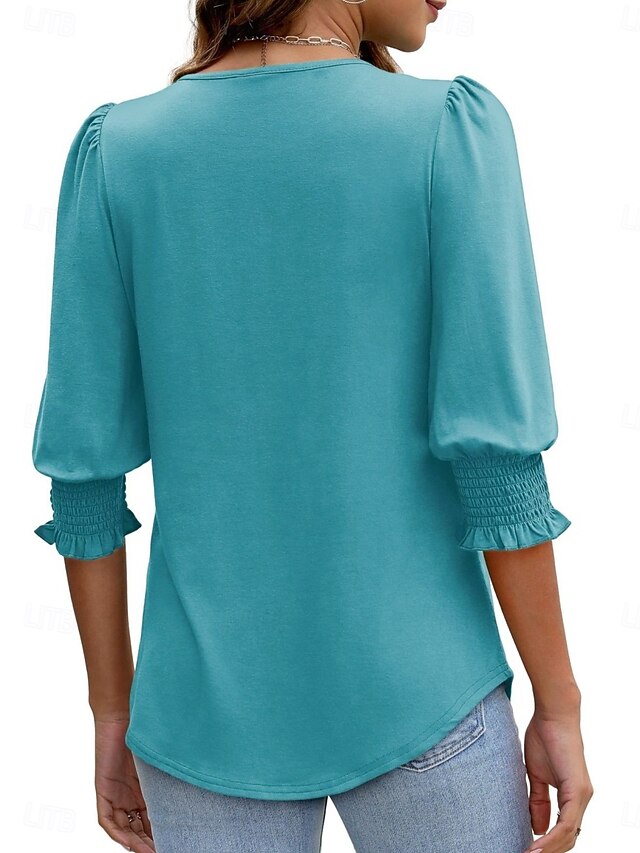 Women's Blouse Solid Color Stylish Casual 3/4 Length Sleeve