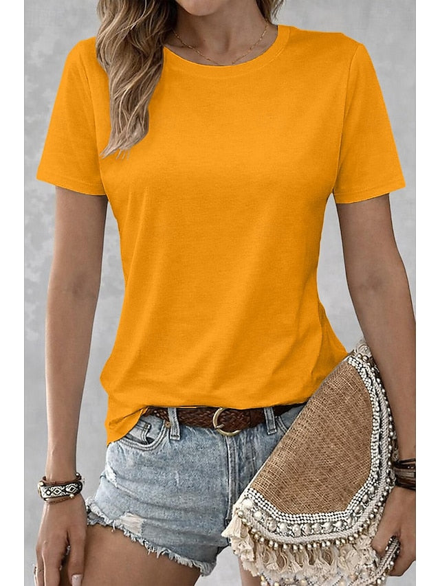 Women's T Shirt 100% Cotton Solid Color Classic Casual