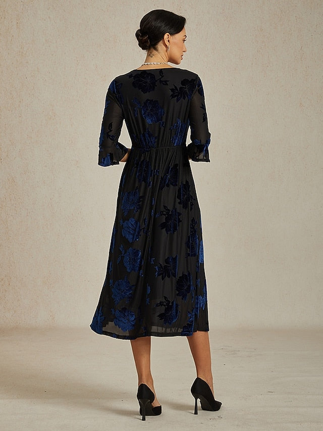 Women's Midi Dress Velvet Dress Elegant Wedding Guest