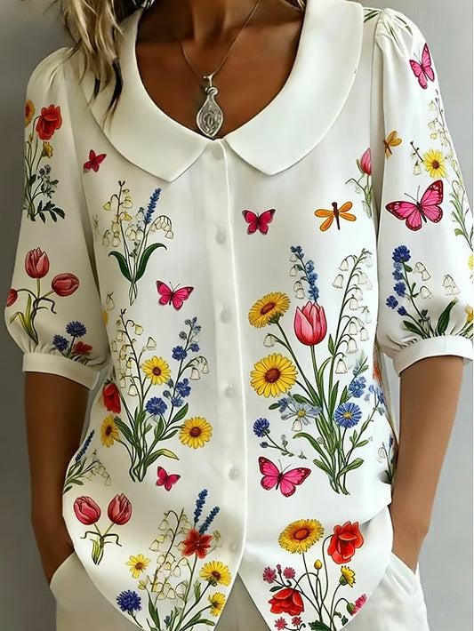 Women's Boho Shirt Floral Graphic Vintage Stylish Half
