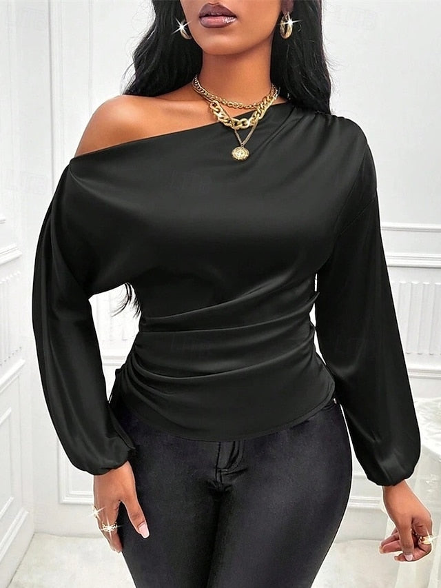 Women's Shirt Elegant Dressy Satin Top Asymmetric Plain