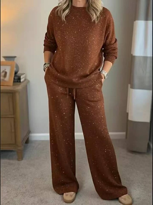 Women's Two Piece Sets Long Sleeve Round Neck Solid Color