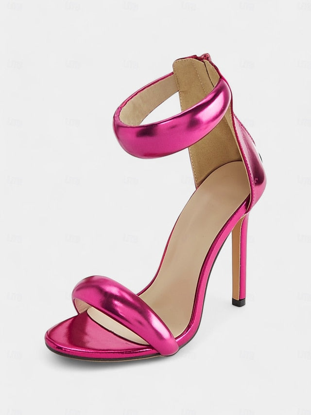 Heels for Women Ankle - Metallic Stiletto Strap Fuchsia