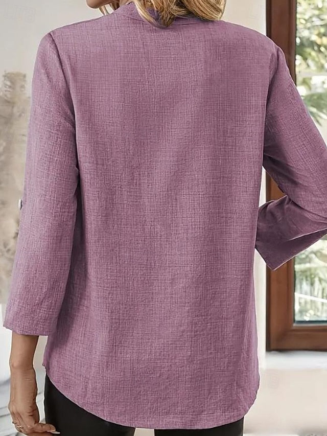Women's Blouse Pocket Buttons Plain Casual Long Sleeve V