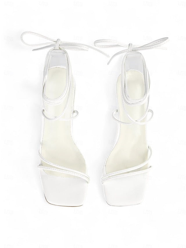 Strappy Lace-Up White Block with Women's Clear Heels Heel