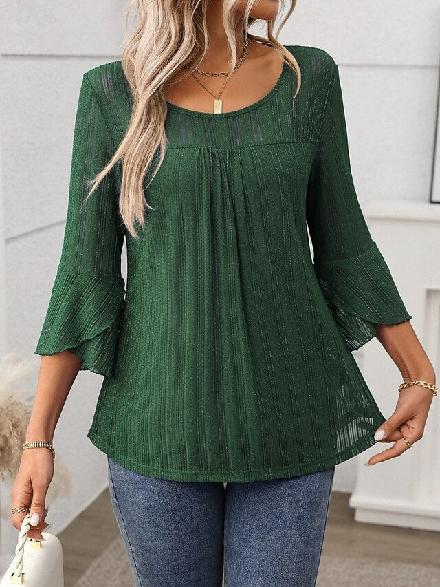 Women's Blouse Patchwork Solid Color Elegant Stylish Basic