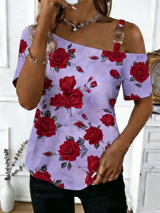Women's T Shirt Tee Top Print Floral Graphic Elegant
