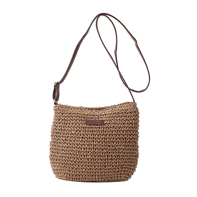 Sac bandoulière d'été tissé pour femme – Sac bohème en paille naturelle