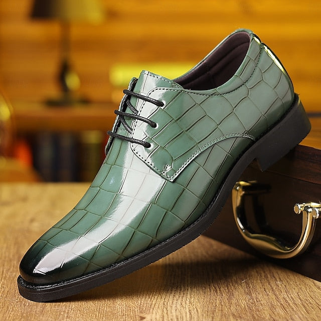Leather Green Oxford Print Men's – Crocodile Shoes Faux