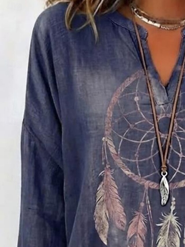 Women's Shirt Tunic Print Graphic Feather Bohemia Vintage