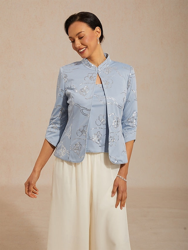 Women's Jacket Dressy Tops Twinset Sequins Floral Elegant