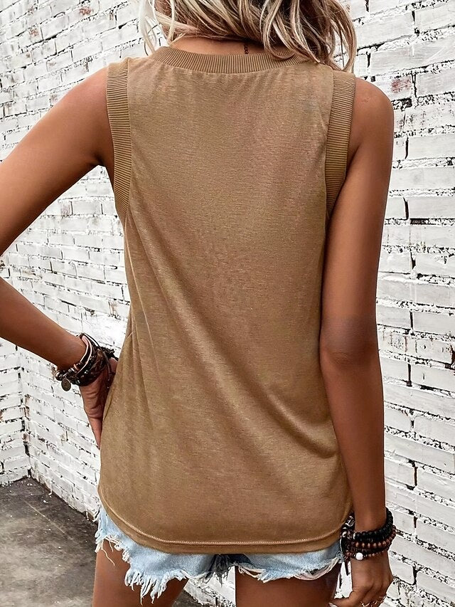Women's Tank Top Sleeveless Shirt Tee Top Solid Color