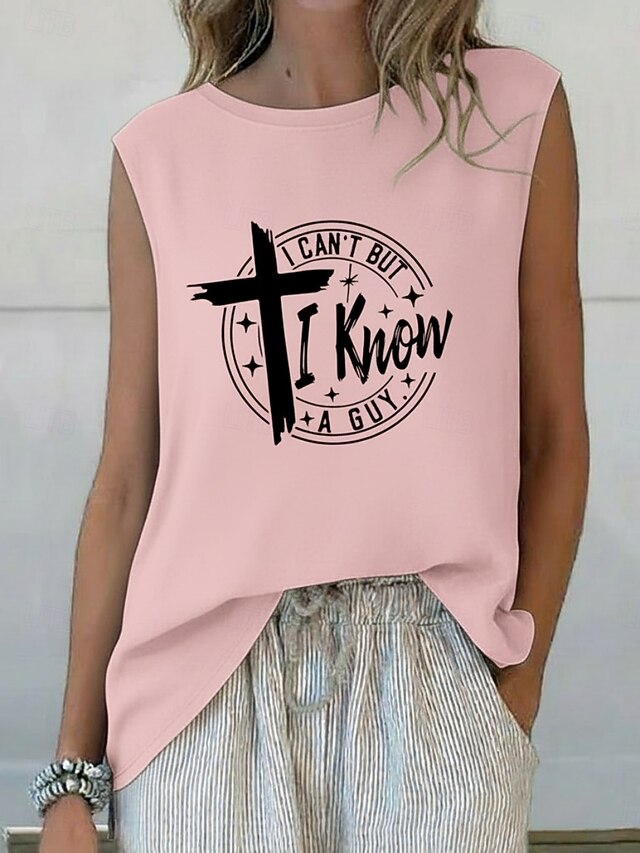 Women's Summer Tops Blouse Sleeveless Shirt Print Letter