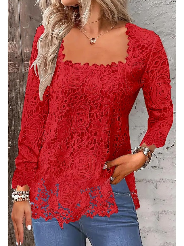 Women's Shirt Lace Shirt Blouse Eyelet top Lace Plain