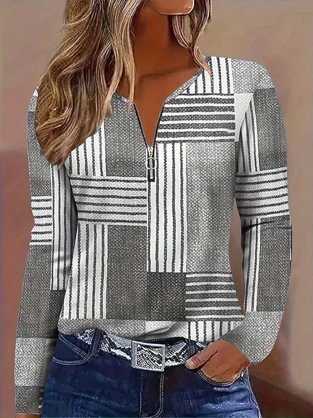 Women's T Shirt Zipper Print Graphic Geometric Vintage