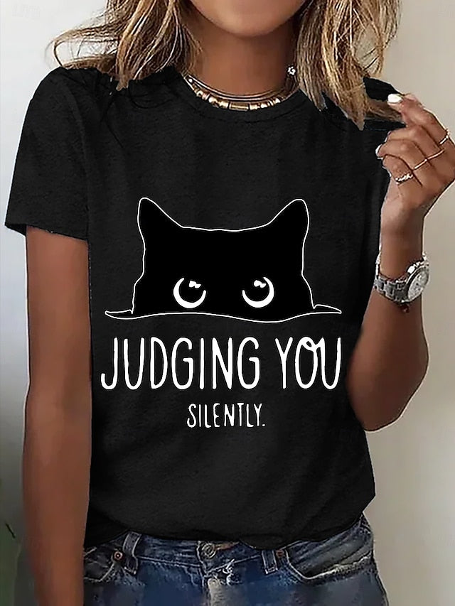 Women's T Shirt Print Graphic Animal Cat Stylish Modern
