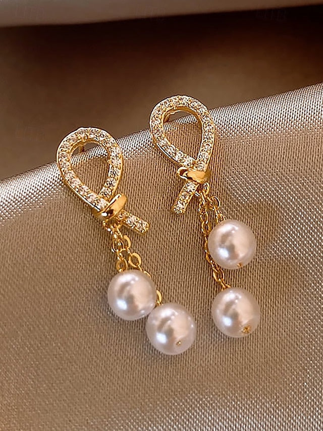 rhinestone earrings with imitation Women's pearl teardrop