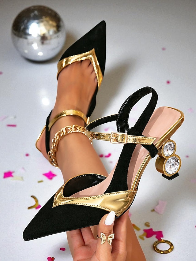 Slingback Mid Black - Pumps Gold Pointed and Women's Toe
