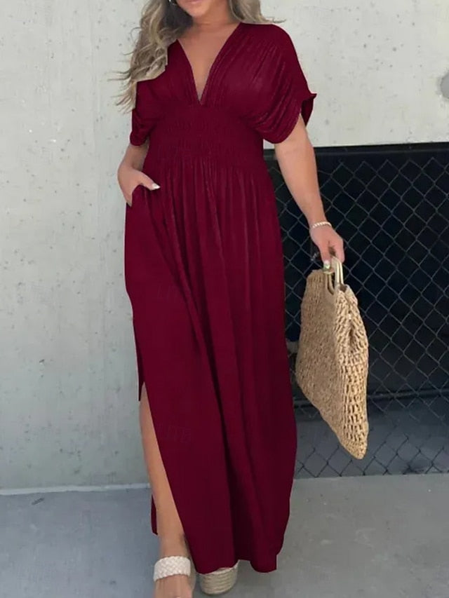 Women's Maxi Dress Faux Cotton Linen Casual Dress Plain