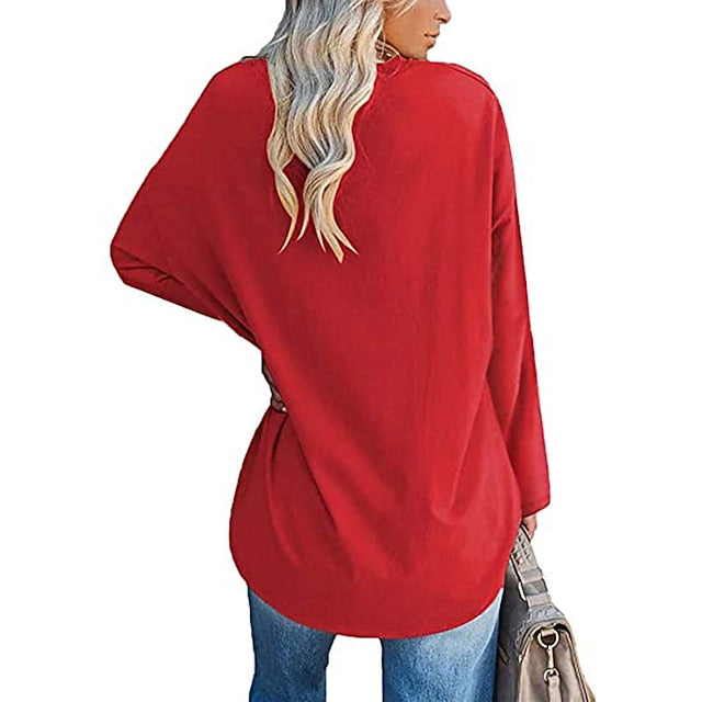 Women's T Shirt Plain Basic Long Sleeve V Neck Regular Tops