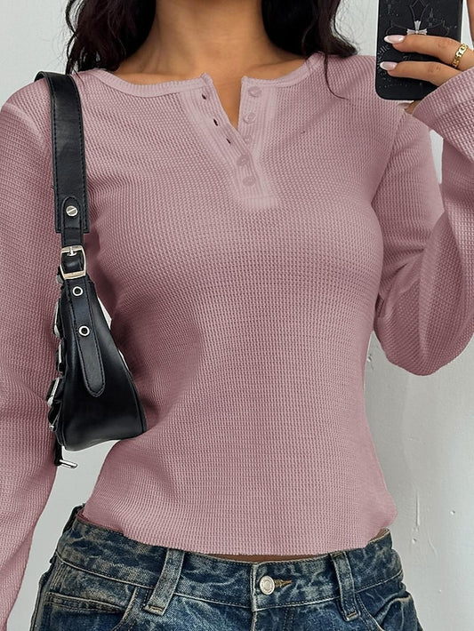 Women's T Shirt Waffle Knit Tops Y2K Slim fit top Tunic