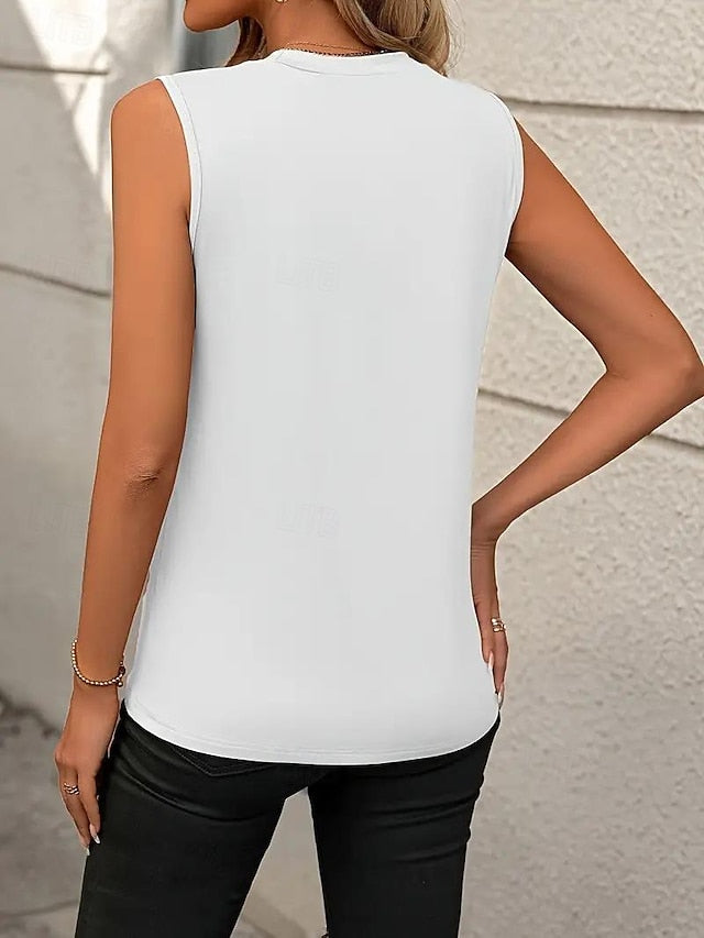 Women's Camisole Tank Top Sleeveless Round Neck White