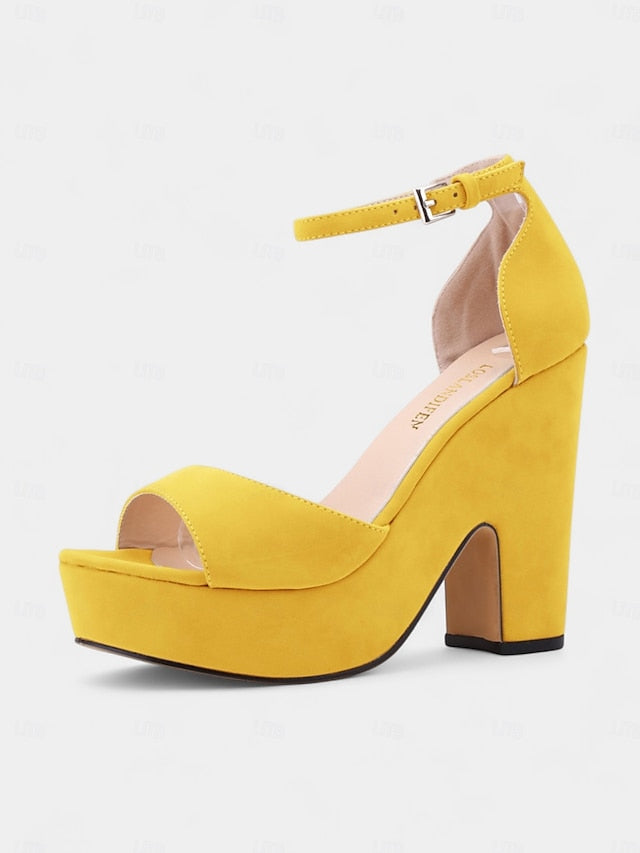 Suede Nude Chunky Block Sandals Heel Platform - Women's