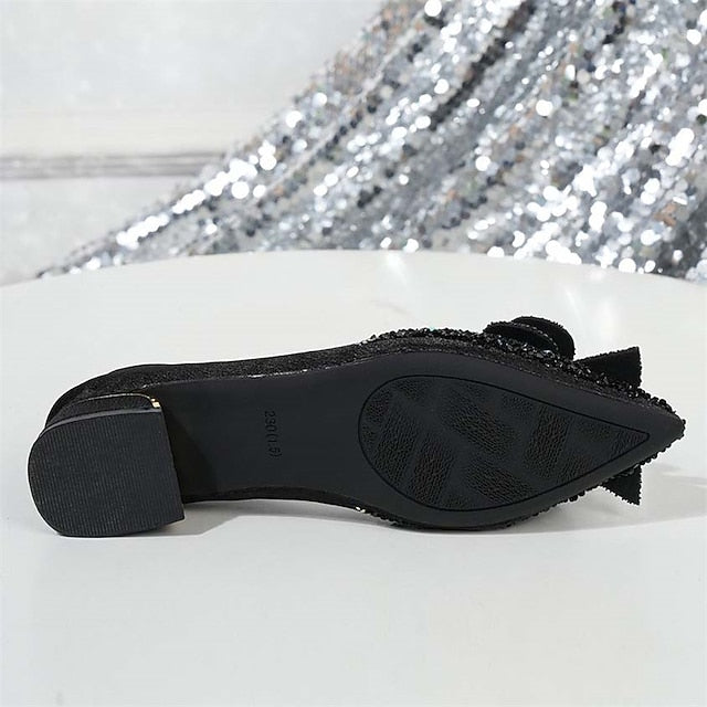 Bow - Glitter Rhinestone Elegant Flats with Women's Detail