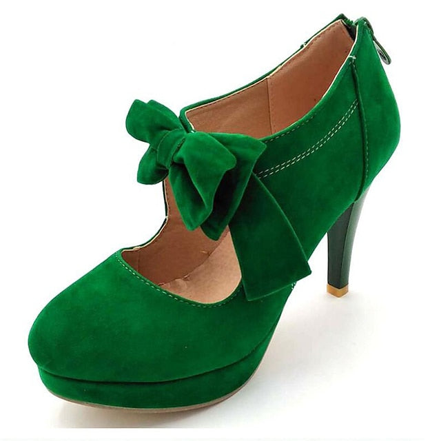 Pumps Bow High Red Heel Suede Platform – Women's Vintage