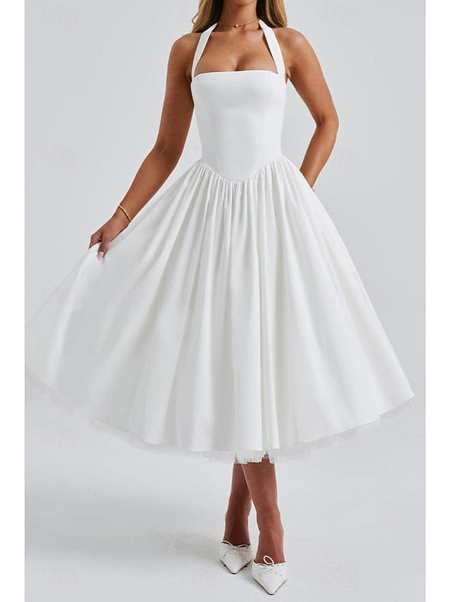 Women's Midi Dress White Dress Graduation Dress Fashion