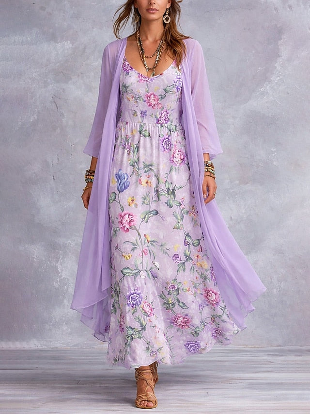 Women's Dress Set A Line Dress Vacation Boho Floral Graphic