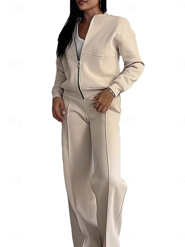 Women's Bolero Top Wide Leg Pants Long Sleeve Solid Color