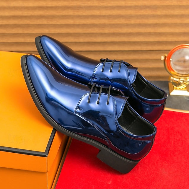 Formal for Green Leather Patent Shoes Glossy Men Lace-Up –