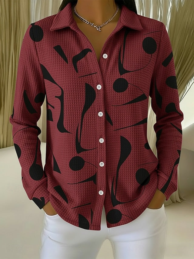 Women's Waffle Shirt Blouse Buttons Print Geometric