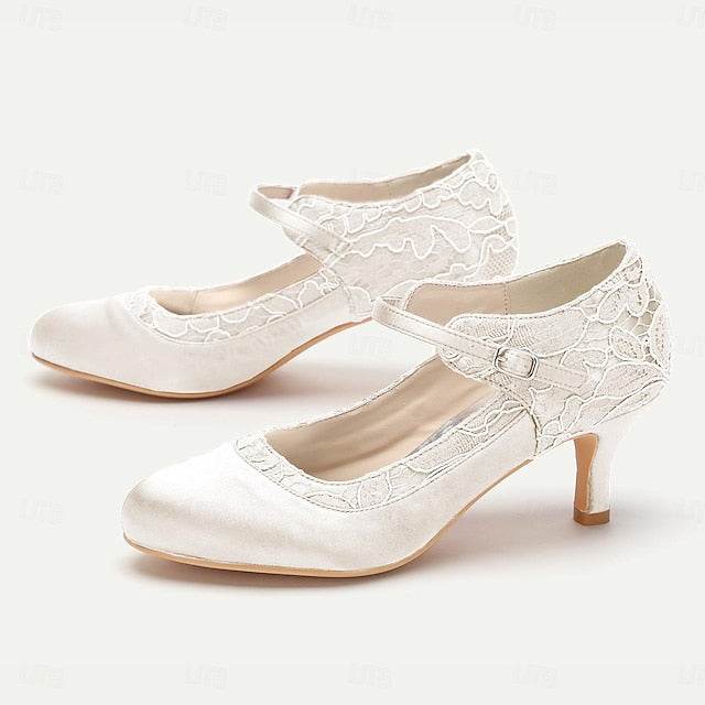Lace Women's Heels Satin Red Comfortable - Mid-Heel Elegant