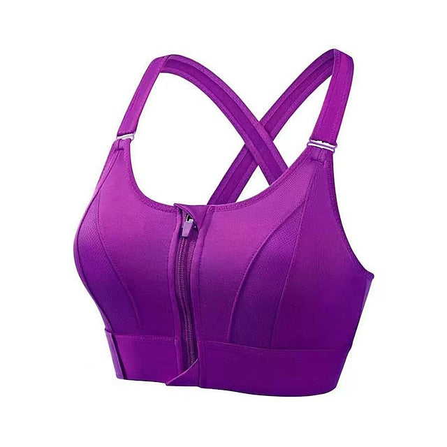 Women's High Support Sports Bra Running Bra Cross Back Zip