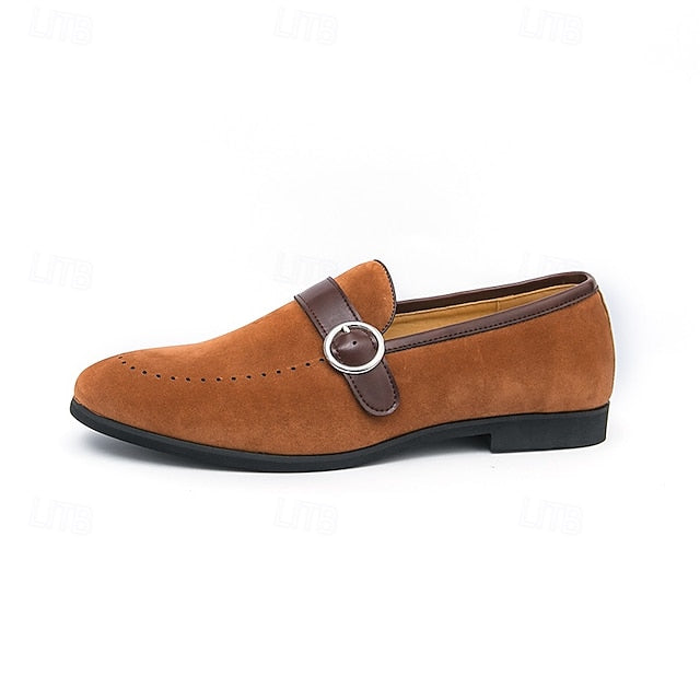 Loafers Faux Men's Brown Slip-On Suede Buckle Strap with