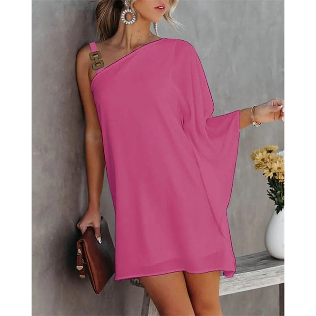 Women's Shift Dress Mini Dress Black White Fuchsia Long